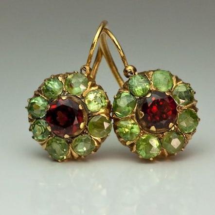 Vintage Green & Red Crystal Earrings – Elegant