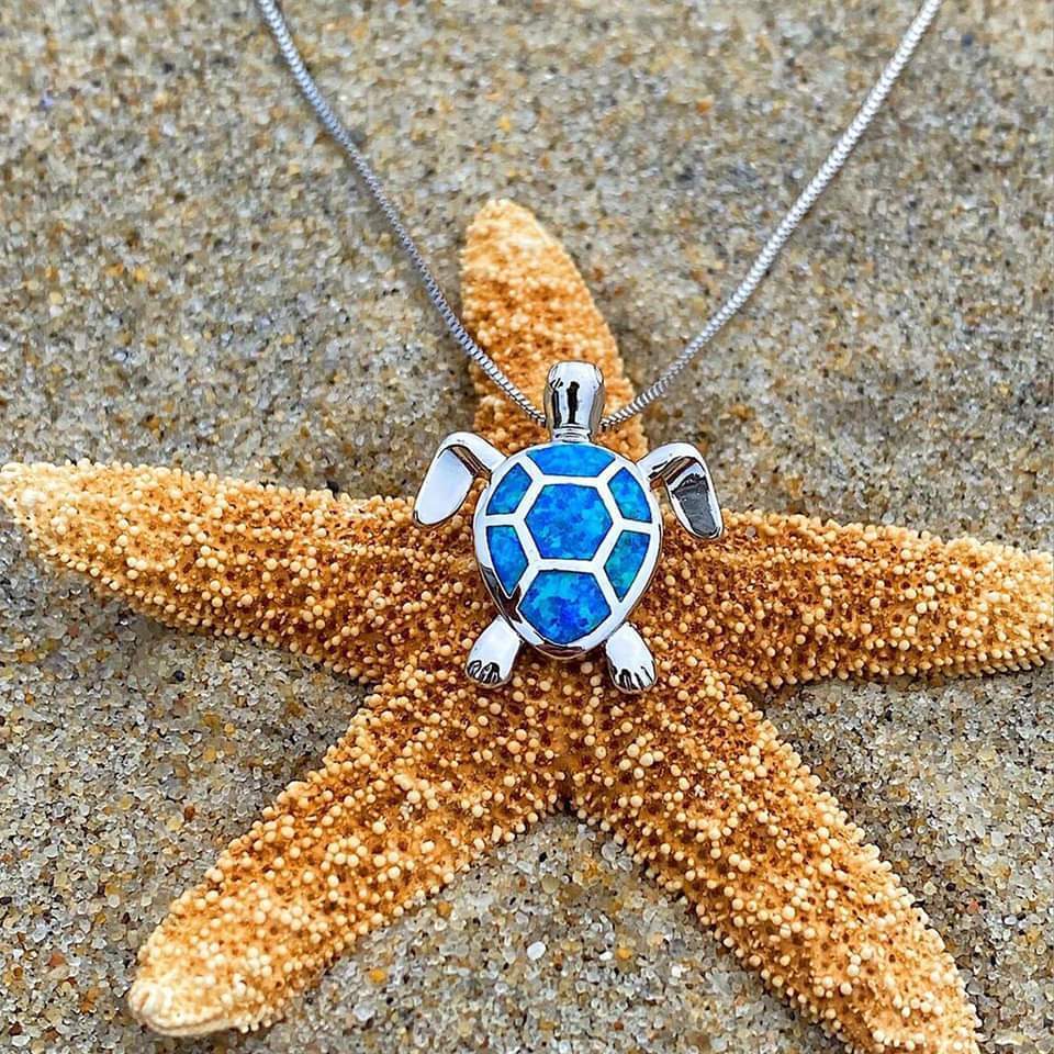 Silver Opal Sea Turtle Necklace & Earrings Set – Elegant