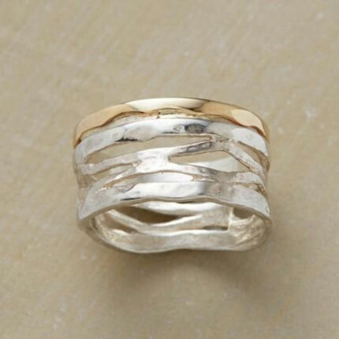 Gold & Silver Hollow Ring – Elegant