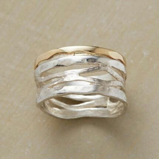 Gold & Silver Hollow Ring – Elegant