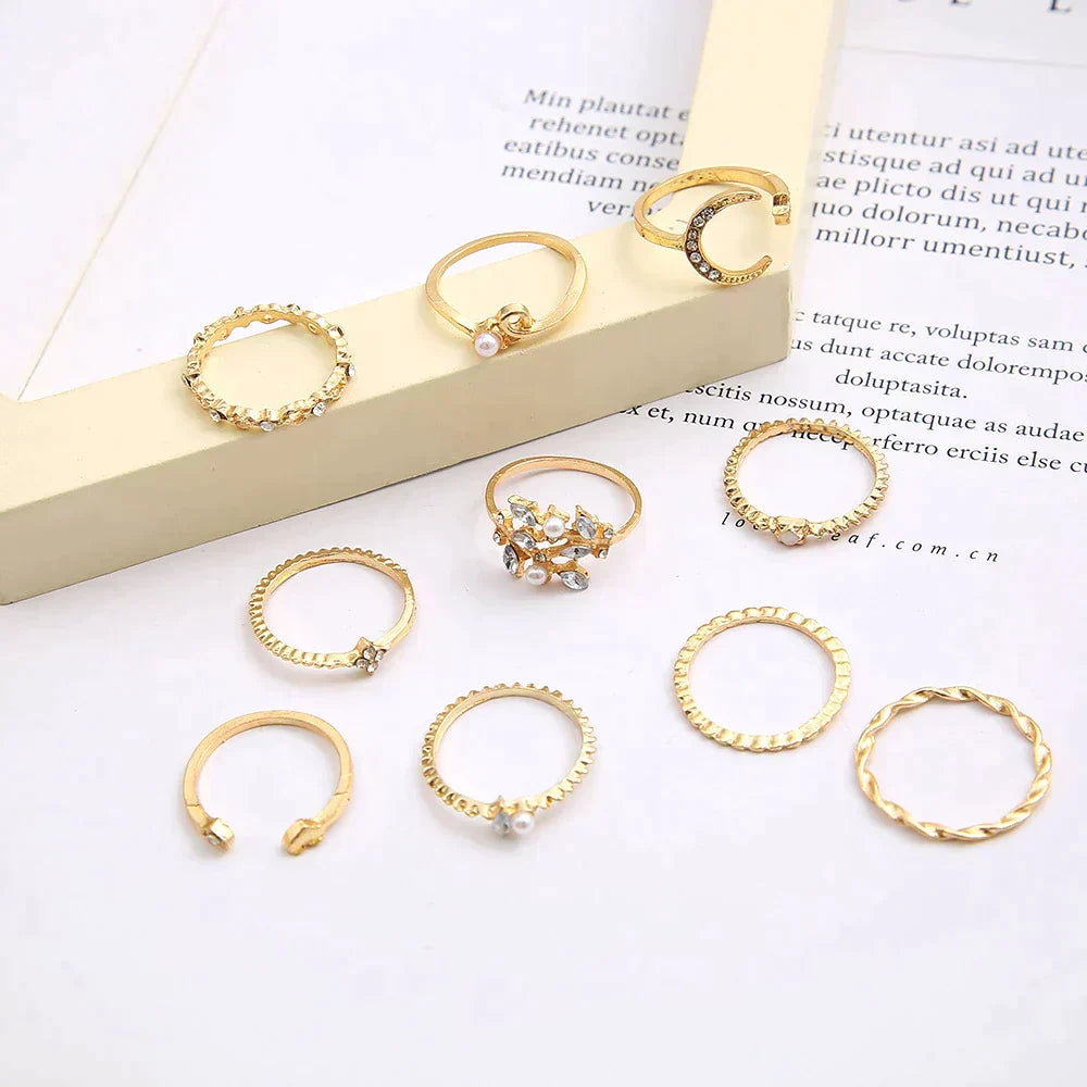 Silver & Gold Crystal Ring Set – Exquisite