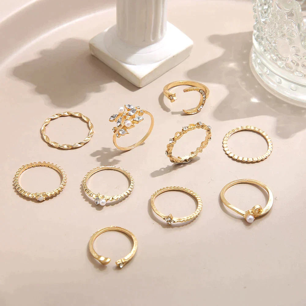 Silver & Gold Crystal Ring Set – Exquisite
