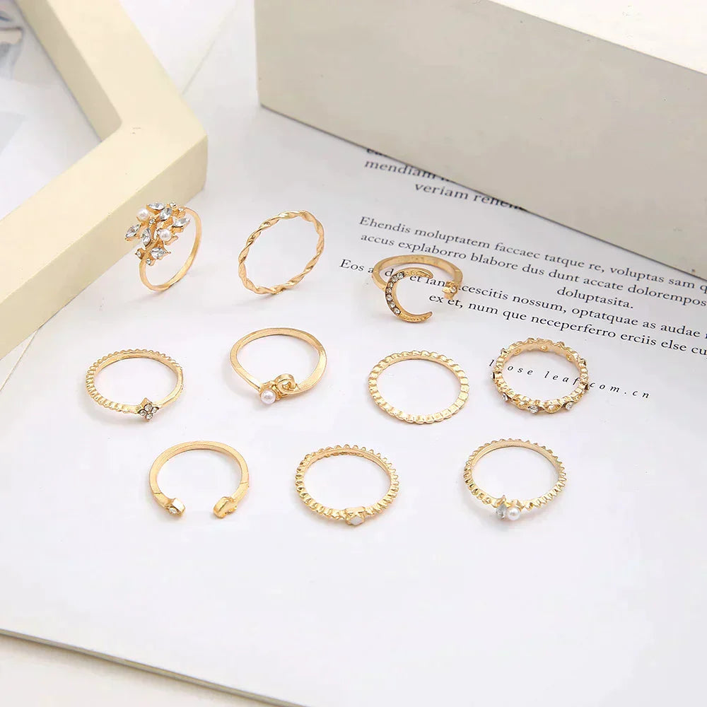 Silver & Gold Crystal Ring Set – Exquisite