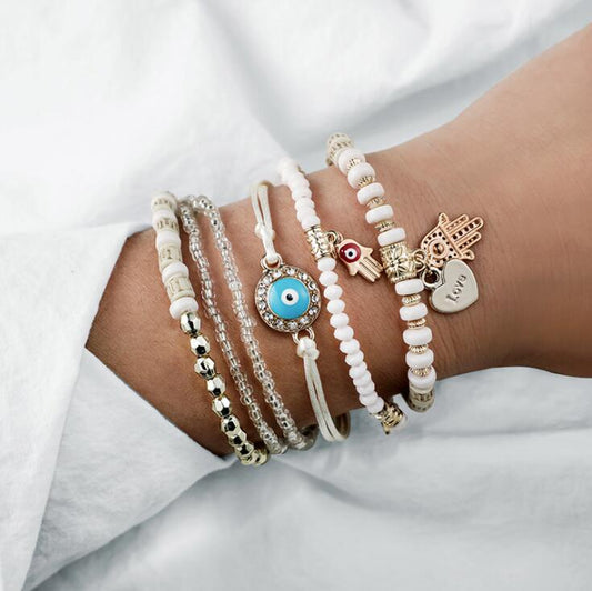 Gold Crystal Hamsa Bracelet Set – Timeless