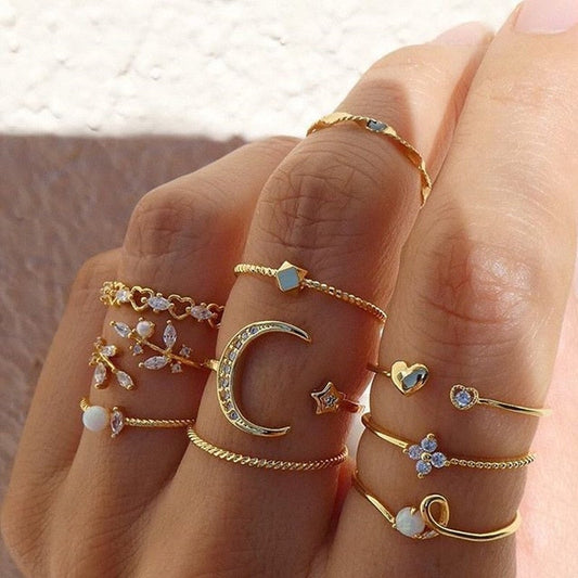 Silver & Gold Crystal Ring Set – Exquisite