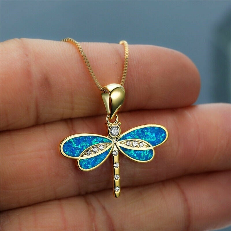 Gold Opal Dragonfly Necklace – Timeless Elegance