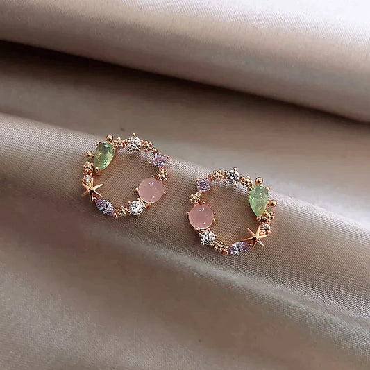 Rose Gold Crystal Floral Earrings – Vintage Elegance