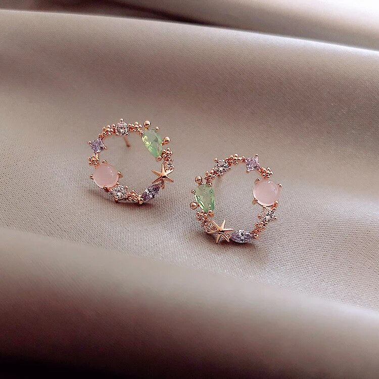 Rose Gold Crystal Floral Earrings – Vintage Elegance