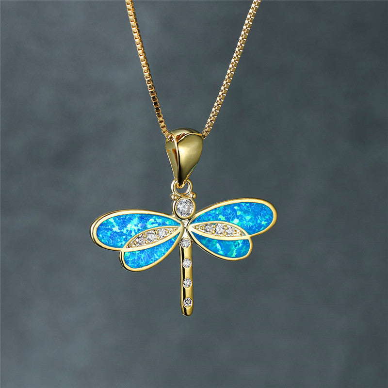 Gold Opal Dragonfly Necklace – Timeless Elegance