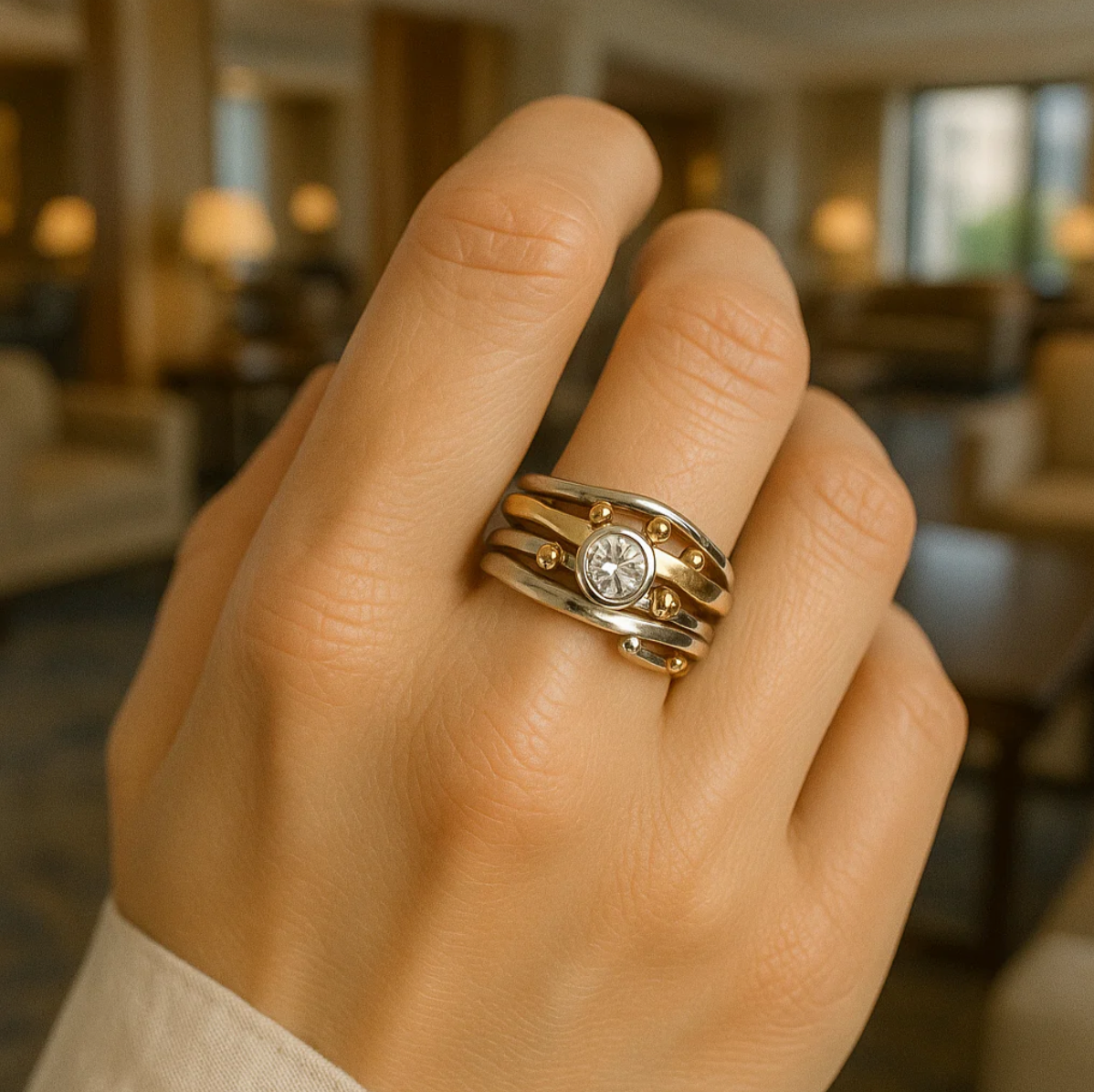 Gold Zirconia Inlaid Ring – Timeless Elegance