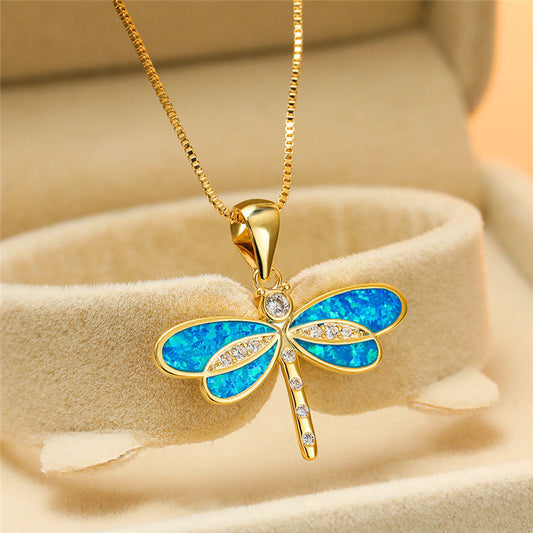 Gold Opal Dragonfly Necklace – Timeless Elegance