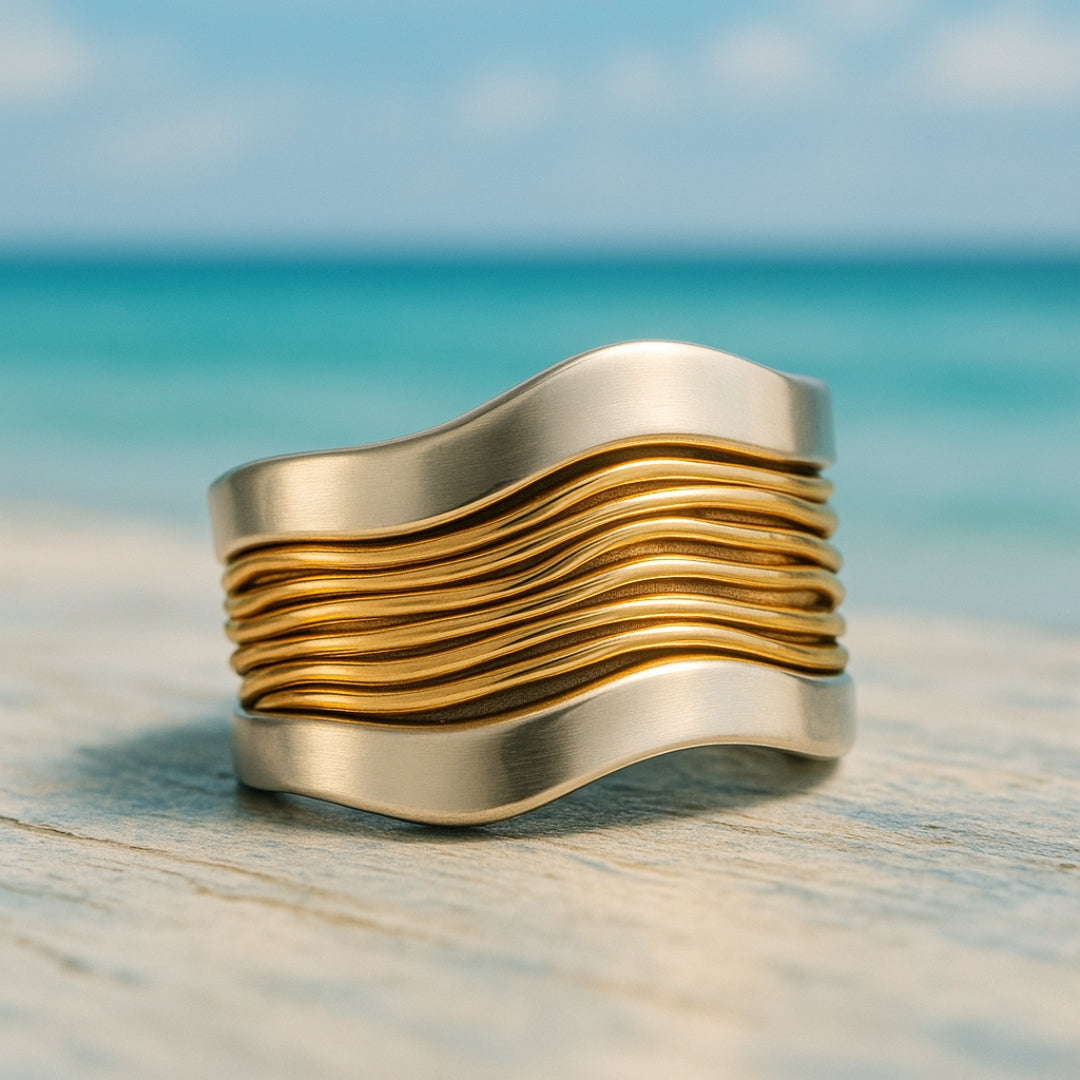 Silver & Gold Crystal Accent Ring – Elegant