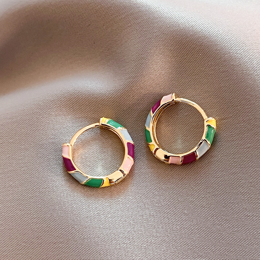Gold Enamel Hoop Earrings – Elegant