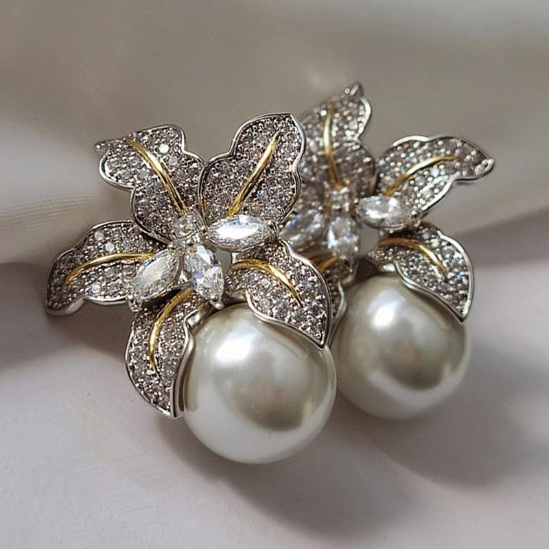 Pearl & Crystal Flower Earrings – Exquisite