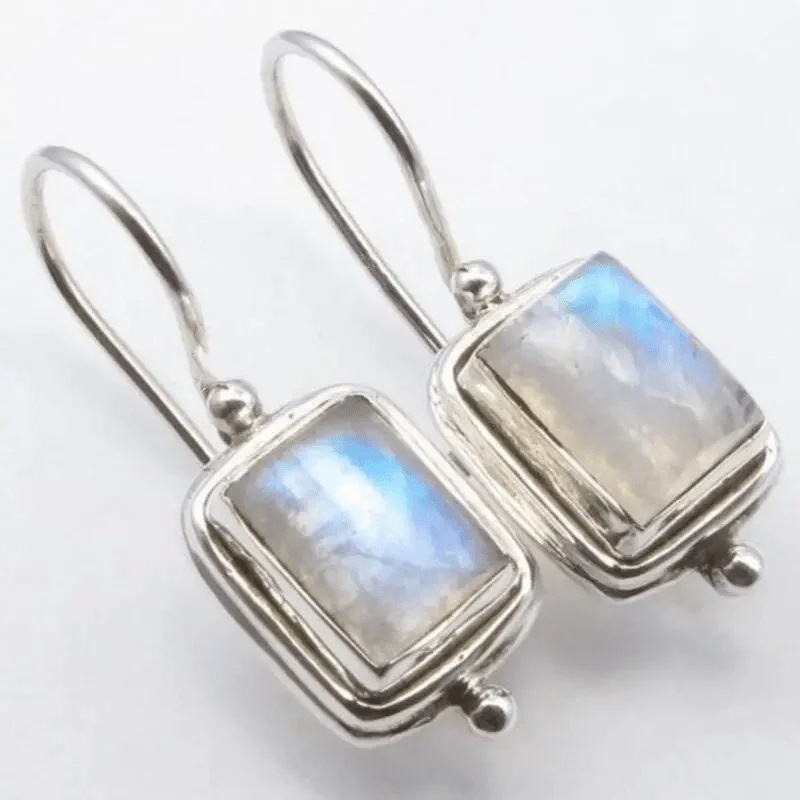 Silver Moonstone Square Earrings – Elegant