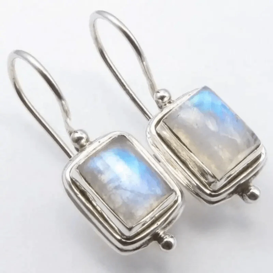 Silver Moonstone Square Earrings – Elegant