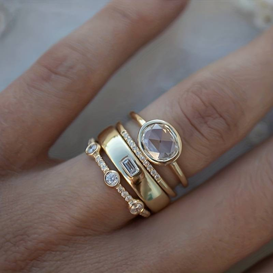 Gold Zirconia Ring Set – Exquisite