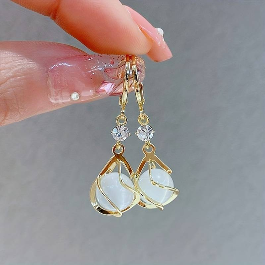 Gold Opal Drop Earrings – Timeless Elegance