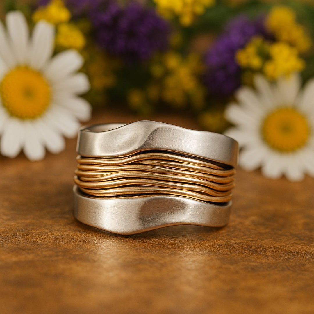 Silver & Gold Crystal Accent Ring – Elegant