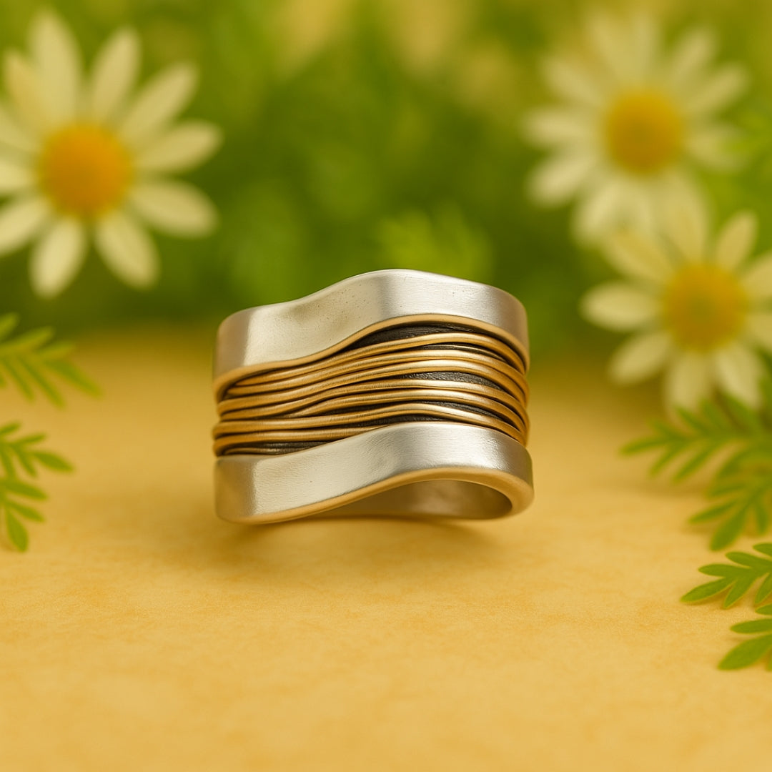 Silver & Gold Crystal Accent Ring – Elegant