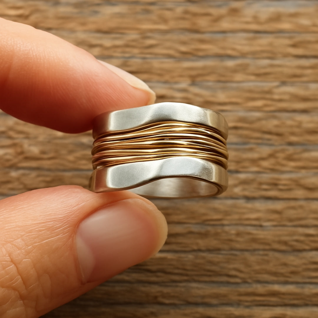Silver & Gold Crystal Accent Ring – Elegant