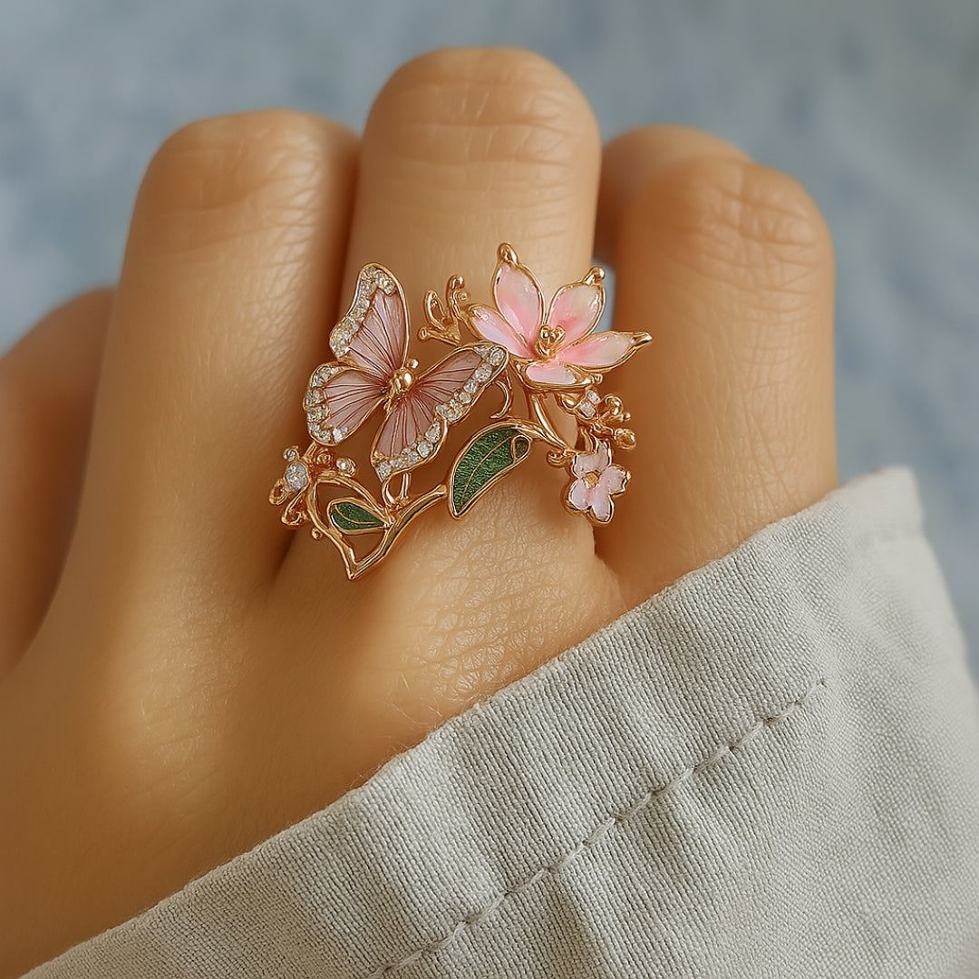 Rose Gold Butterfly Zirconia Ring – Timeless